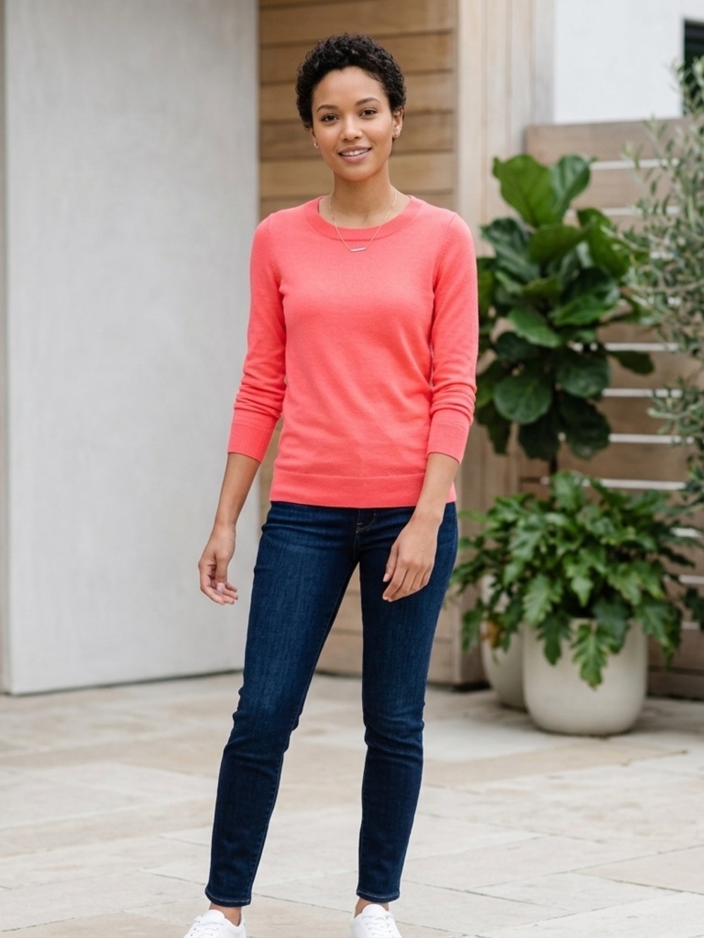 J.Crew Women's Neon Pink  Sweater Sz XS 3/4 Sleeve Casual  100% Merino Wool